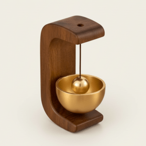 Witchhaven, Dominika Marx, exklusiver Tür Wächter Gong aus dunklem Walnussholz und Messing, magnetische Türklingel für energetische Reinigung, spiritueller Achtsamkeits Anker für den Eingangsbereich, energetisch gereinigtes Klang Orakel