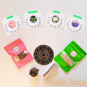 Witchhaven, Dominika Marx, Räucherset mit Elefantenbrenner, Somalia Weihrauch, reine Myrrhe, Lavendel und Salbei Räucherstäbchen, Mandala Untersetzer, energetisch gereinigtes Räucherwerk, spirituelles Ritualset