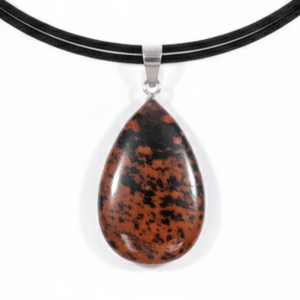 Witchhaven, Dominika Marx, flacher Mahagoni Obsidian Halsanhänger in Wassertropfenform, schwarz-brauner Naturstein für Erdung und Schutz, spiritueller Schmuck an schwarzer Kordelkette, energetisch gereinigter Edelstein Halsanhänger
