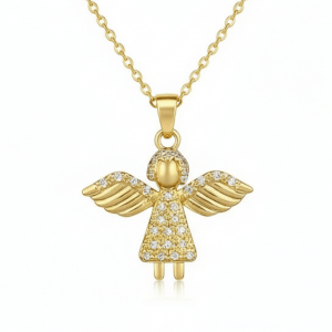 Witchhaven, Dominika Marx, elegante 18K vergoldete Schutzengel Halskette mit funkelnden Zirkonia Steinen, spiritueller Schmuck für Führung und Kraft, energetisch gereinigter Engel Anhänger aus Edelstahl, hochwertiges Gold-Finish