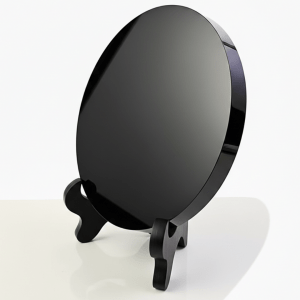 Obsidian Spiegel 12cm, schwarzer Spiegel Wahrsagen, Dominika Marx, Witchhaven, Scrying Spiegel Obsidian, ritueller Spiegel mit Ständer, vulkanisches Glas poliert, Werkzeug für Schattenarbeit, magischer Altar Bedarf, Schutzstein Obsidian Spiegel, spirituelle Dekoration schwarz, energetisch gereinigter Spiegel