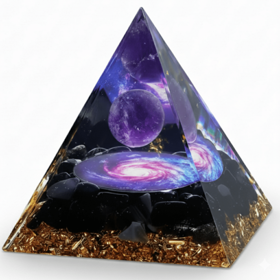 Witchhaven, Dominika Marx, Orgon Pyramide, Amethyst Obsidian Kristall, energetischer Schutz, spirituelle Raumharmonisierung, Orgonit Generator, heilige Geometrie