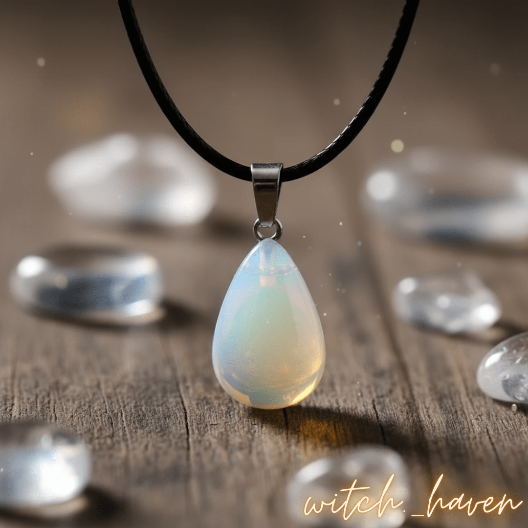 Witchhaven, Dominika Marx, Mondstein Halskette mit Tropfenanhänger, natürlicher schimmernder Mondstein, spiritueller Damenschmuck, energetisch gereinigte Edelsteinkette, Schmuck für Intuition und Weiblichkeit