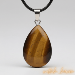 Witchhaven, Dominika Marx, Tropfen Anhänger Tigerauge mit Halskette, braun goldener Edelstein Anhänger, spiritueller Schutzschmuck, energetisch gereinigter Heilstein, Tigerauge Unikat Schmuck