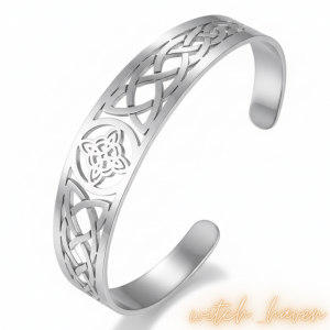Witchhaven, Dominika Marx, Hexenknoten Armband Edelstahl, keltischer Schutzarmreif aus Irland, spiritueller Schmuck mit Hexenknoten Symbol, energetisch gereinigtes Amulett, verstellbares Cuff Armband