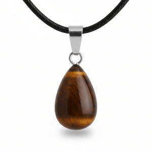 Witchhaven, Dominika Marx, Tigerauge Anhänger Träne mit Halskette, goldbrauner Edelstein aus Sambia, spiritueller Schutzschmuck, energetisch gereinigter Heilstein, Tigerauge Tränenkristall Schmuck