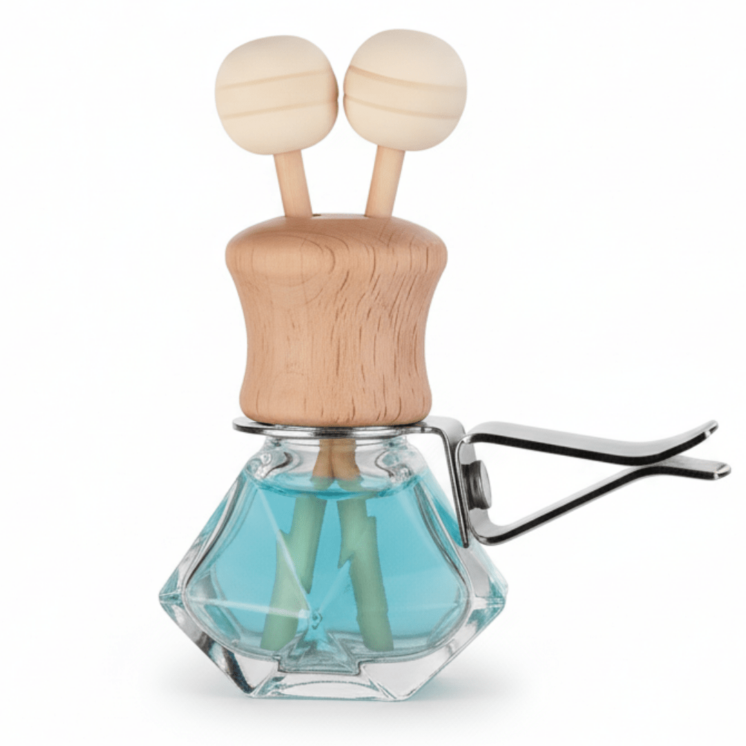 Witchhaven, Dominika Marx, Diamant Duftdiffusor Auto aus Glas mit Holzkappe, Aroma-Set mit Metallklammer und Duftölen, spiritueller Autoduft, energetisch gereinigter Diffusor für ätherische Öle