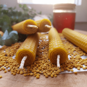 Witchhaven, Dominika Marx, handgefertigte Bienenwachskerzen im 4er Set, gerollte Wabenkerzen aus Bio Bienenwachs, natürlicher Honigduft für Meditation, energetisch gereinigte Naturkerzen