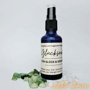 Witchhaven, Dominika Marx, Glücksnebel Auraspray, energetisches Raumspray mit Edelsteinen, Bergkristall Aventurin Chips, handgefertigtes Ritualspray, spirituelle Aurapflege, Glück und Gesundheit Spray
