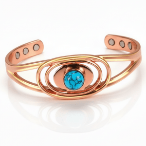 Witchhaven, Dominika Marx, Premium Kupfer Magnetarmband mit echtem Türkis, spiralförmiger Kupferreif mit 6 Magneten, spiritueller Schmuck für Energiefluss und Schutz, energetisch gereinigtes Türkis Armband