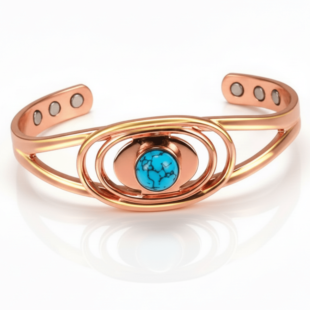 Witchhaven, Dominika Marx, Premium Kupfer Magnetarmband mit echtem Türkis, spiralförmiger Kupferreif mit 6 Magneten, spiritueller Schmuck für Energiefluss und Schutz, energetisch gereinigtes Türkis Armband