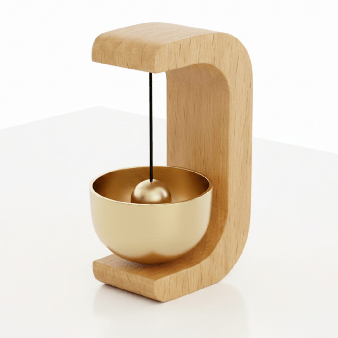 Witchhaven, Dominika Marx, Klangschalen Türklingel aus hellem Eichenholz mit Kupfer Gong, magnetischer Türwächter für energetische Reinigung, spirituelles Wohnaccessoire für Achtsamkeit, energetisch gereinigte Gong Türklingel