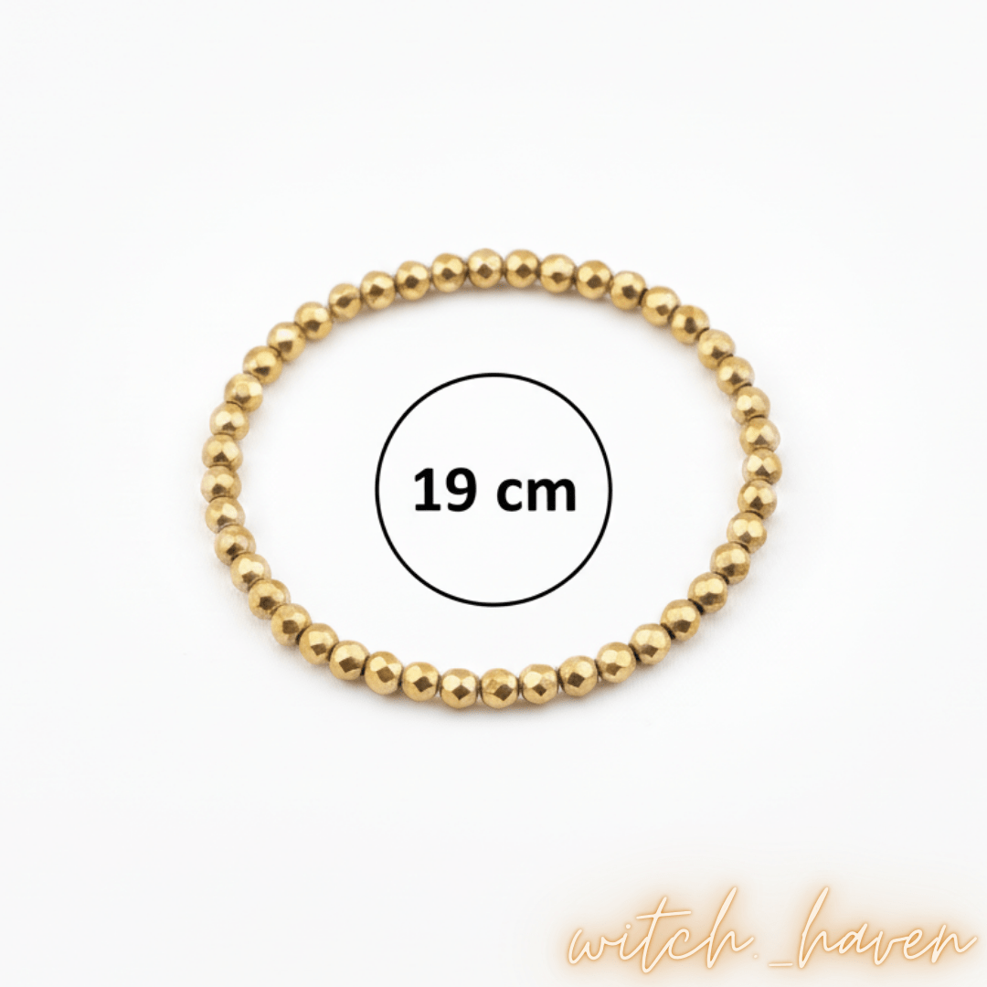 Witchhaven, Dominika Marx, handgefertigtes Pyrit Reichtumsarmband aus facettierten goldenen Naturstein Perlen, spiritueller Schmuck für Manifestation und Erfolg, energetisch gereinigtes Edelstein Armband für Fülle und Wohlstand, wählbar in 4mm oder 6mm