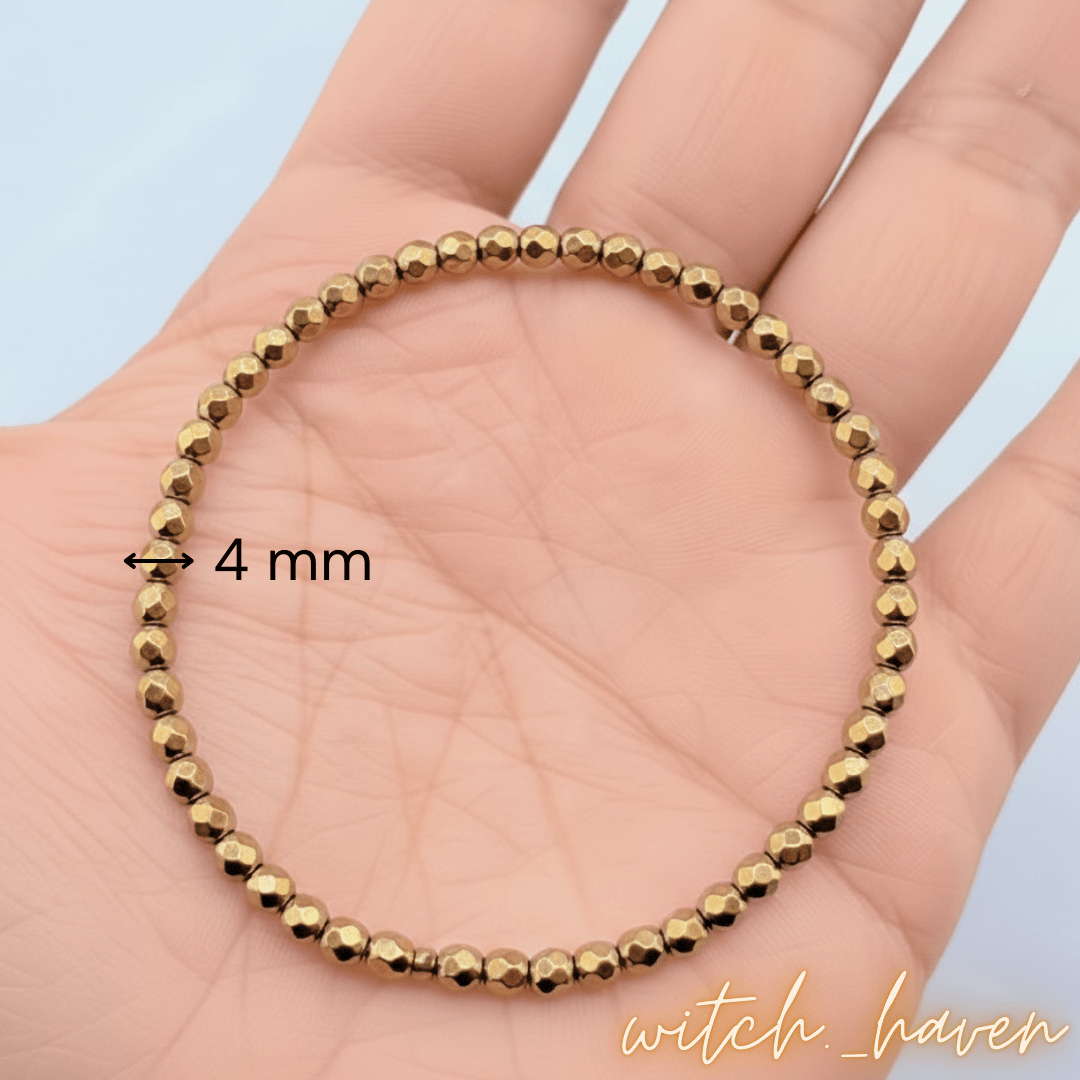 Witchhaven, Dominika Marx, handgefertigtes Pyrit Reichtumsarmband aus facettierten goldenen Naturstein Perlen, spiritueller Schmuck für Manifestation und Erfolg, energetisch gereinigtes Edelstein Armband für Fülle und Wohlstand, wählbar in 4mm oder 6mm