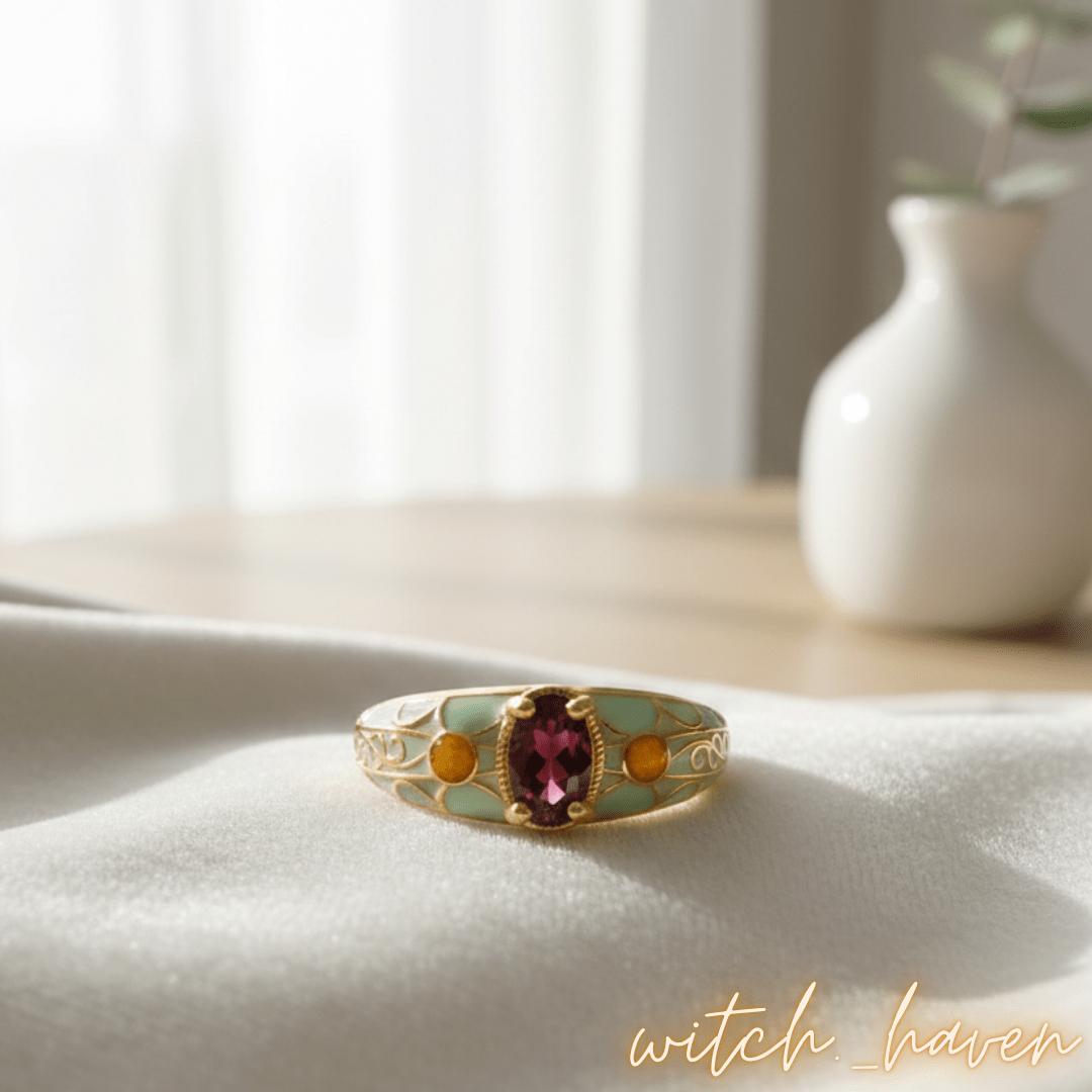 Witchhaven, Dominika Marx, Silberring S925 Granat, verstellbarer Edelsteinring, tiefroter Granatstein, spiritueller Schmuck, energetisch gereinigter Ring, Mosaik Design Silberring