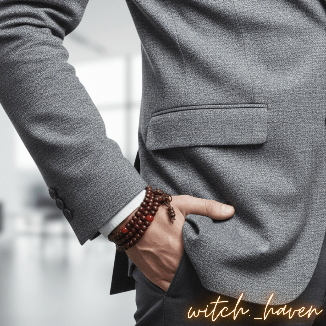 Witchhaven, Dominika Marx, Mala Meditationskette 108 Perlen aus rotem Sandelholz, handgefertigte spirituelle Gebetskette, roter Holzschmuck für Transformation und Mut, energetisch gereinigte Mala Kette