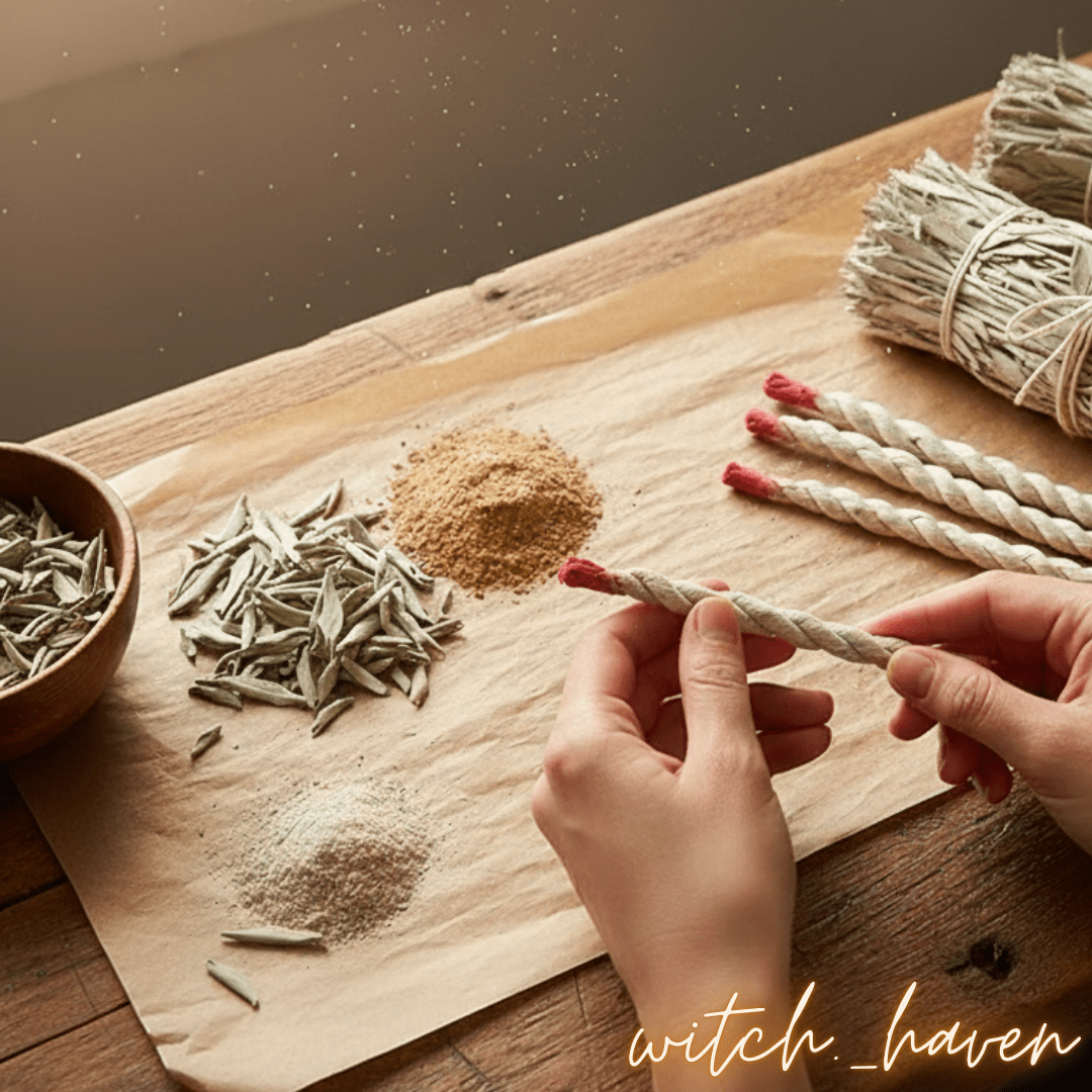 Witchhaven, Dominika Marx, handgemachte Weiße Salbei Räucherstäbchen im 20er Set, botanisches Räucherwerk für energetische Klärung, spirituelle Reinigung von negativer Energie, energetisch gereinigte Salbei Stäbchen