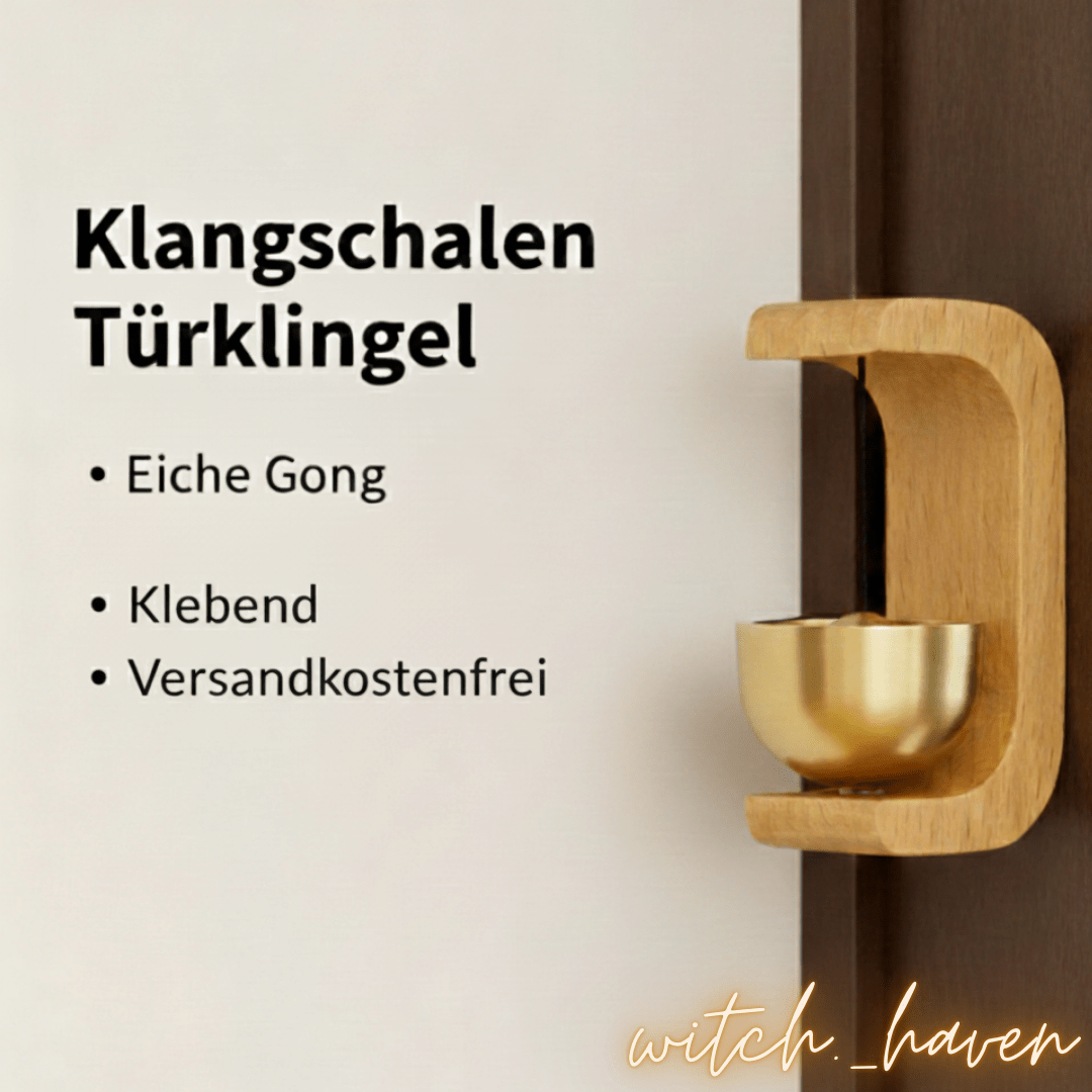 Witchhaven, Dominika Marx, Klangschalen Türklingel aus hellem Eichenholz mit Kupfer Gong, magnetischer Türwächter für energetische Reinigung, spirituelles Wohnaccessoire für Achtsamkeit, energetisch gereinigte Gong Türklingel