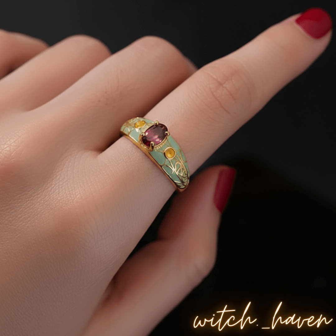 Witchhaven, Dominika Marx, Silberring S925 Granat, verstellbarer Edelsteinring, tiefroter Granatstein, spiritueller Schmuck, energetisch gereinigter Ring, Mosaik Design Silberring