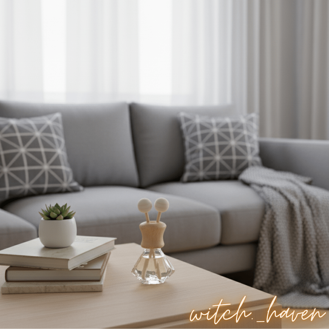 Witchhaven, Dominika Marx, Diamant Duftdiffusor Auto aus Glas mit Holzkappe, Aroma-Set mit Metallklammer und Duftölen, spiritueller Autoduft, energetisch gereinigter Diffusor für ätherische Öle