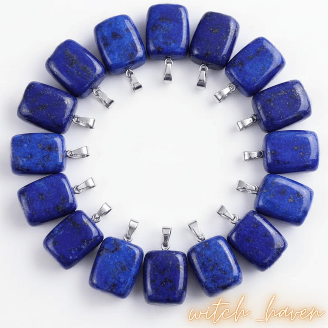 Witchhaven, Dominika Marx, Lapislazuli Anhänger mit Halskette, tiefblauer Naturstein mit Pyrit, spiritueller Schmuck für das Dritte Auge, energetisch gereinigter Heilstein, Geschenk für Weisheit und Schutz