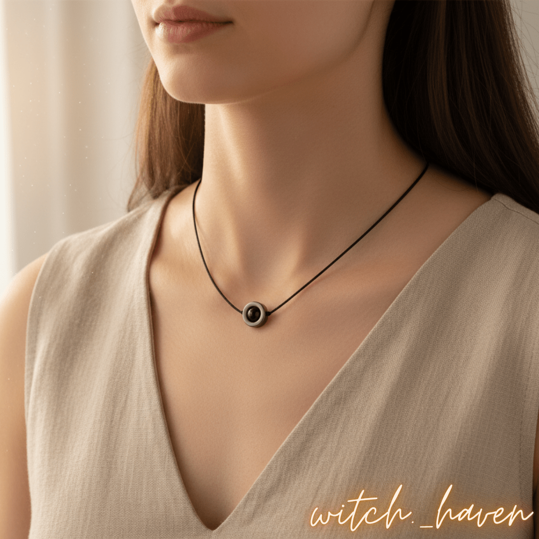 Witchhaven, Dominika Marx, handgefertigte Obsidian Schutz-Halskette mit Blutstein, verstellbare Kordelkette mit Schutzstein-Anhänger, spiritueller Schmuck für energetische Abschirmung, energetisch gereinigtes Obsidian Amulett