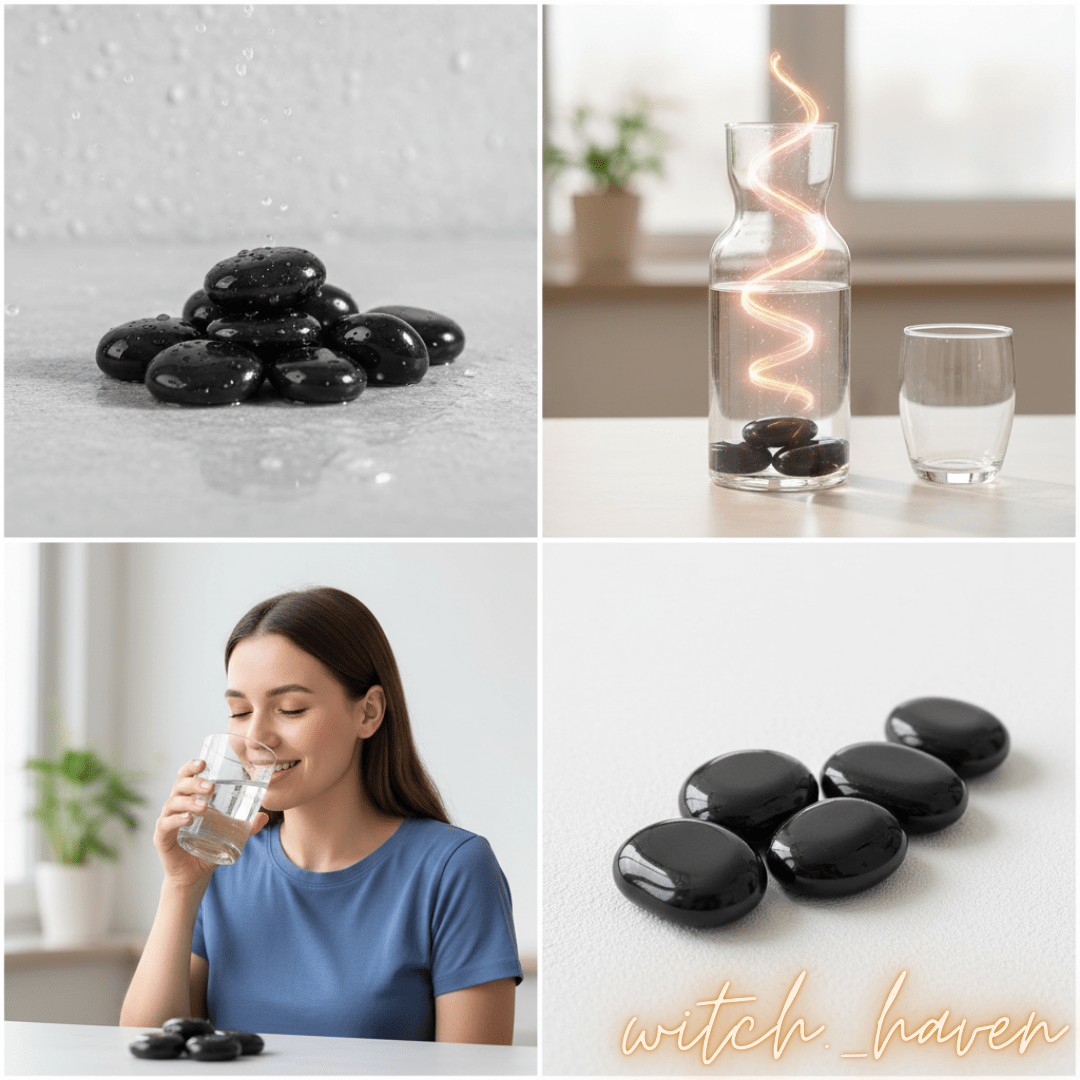 Witchhaven, Dominika Marx, Premium Obsidian Kristalle für die Wasser Reinigung, 5er Set polierte schwarze Natursteine, energetische Wasseraufbereitung mit Obsidian, spirituelles Set für Edelsteinwasser