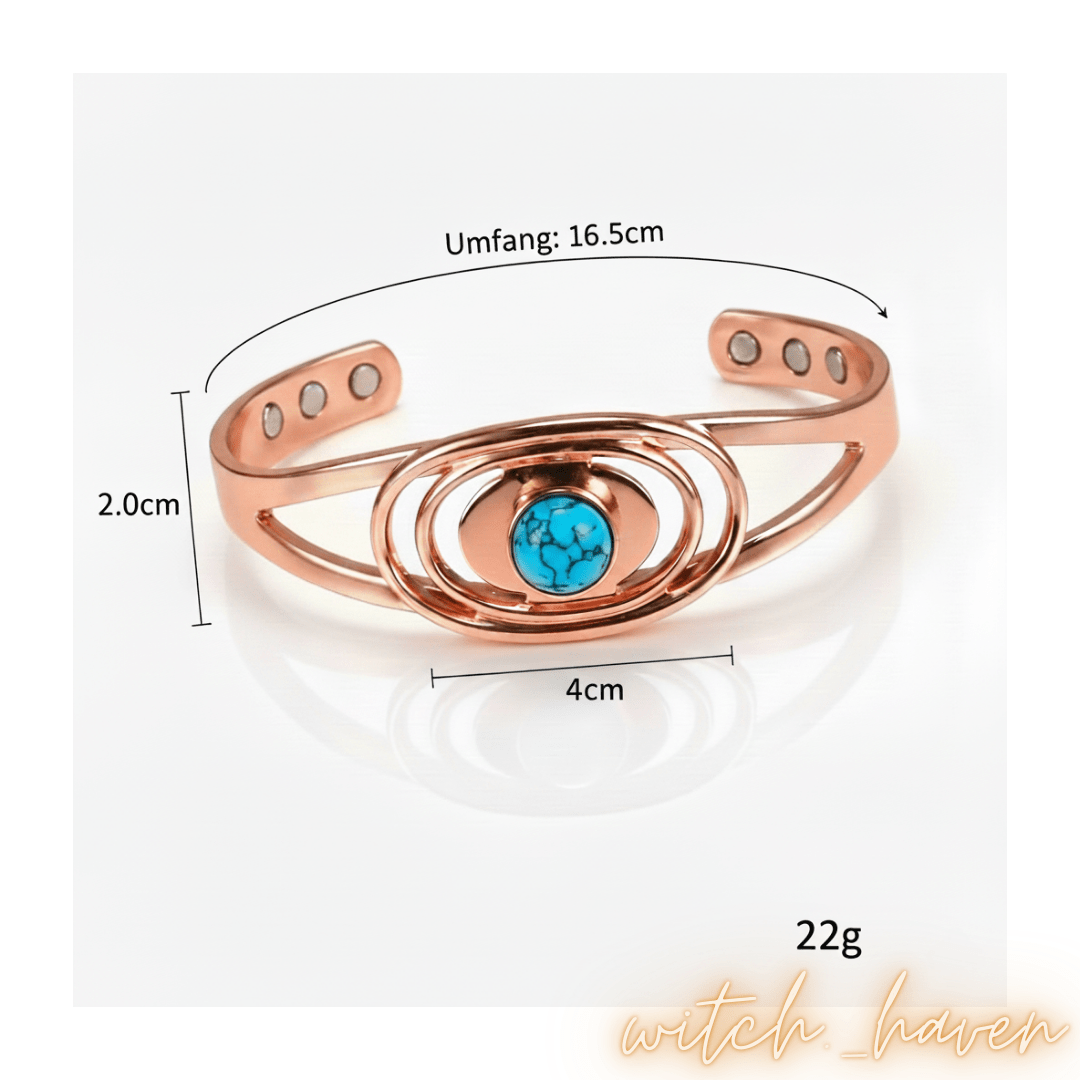 Witchhaven, Dominika Marx, Premium Kupfer Magnetarmband mit echtem Türkis, spiralförmiger Kupferreif mit 6 Magneten, spiritueller Schmuck für Energiefluss und Schutz, energetisch gereinigtes Türkis Armband