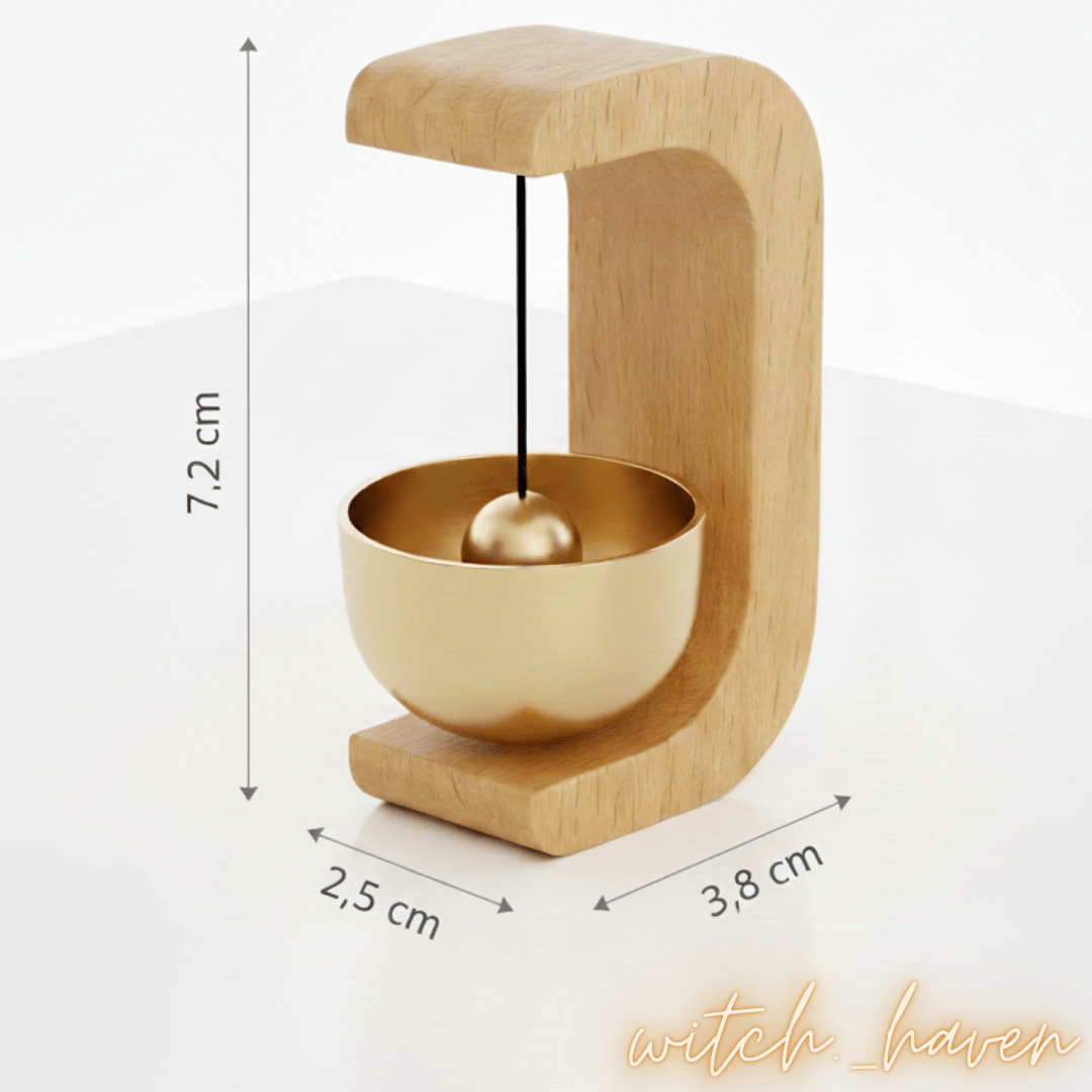 Witchhaven, Dominika Marx, Klangschalen Türklingel aus hellem Eichenholz mit Kupfer Gong, magnetischer Türwächter für energetische Reinigung, spirituelles Wohnaccessoire für Achtsamkeit, energetisch gereinigte Gong Türklingel