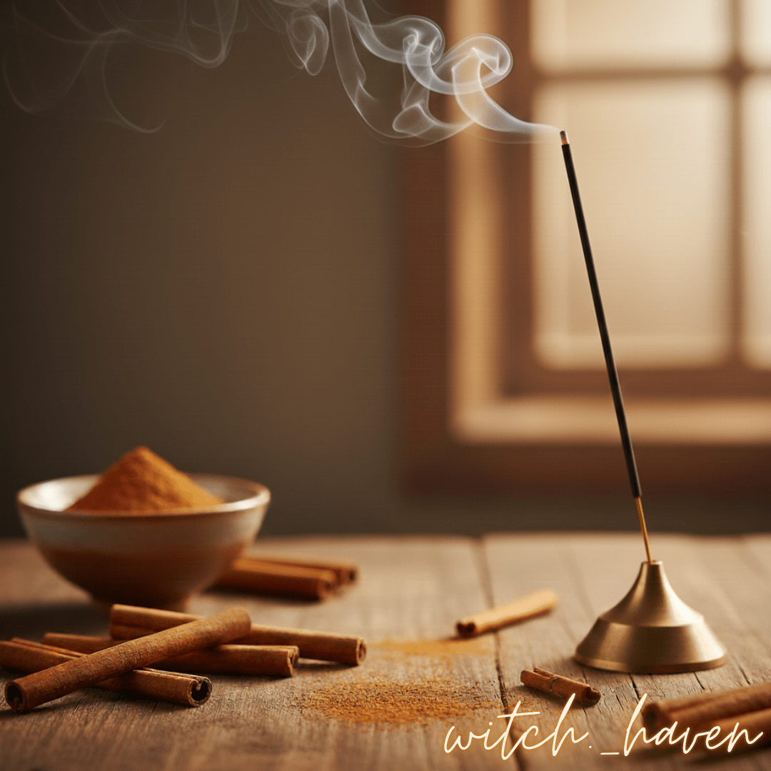 Witchhaven, Dominika Marx, handgefertigte Zimt Räucherstäbchen aus einer indischen Manufaktur, 24 cm lange Räucherstäbchen mit natürlichem Zimtduft, spirituelles Räucherwerk für Yoga und Meditation, energetisch gereinigte Räucherstäbchen Packung