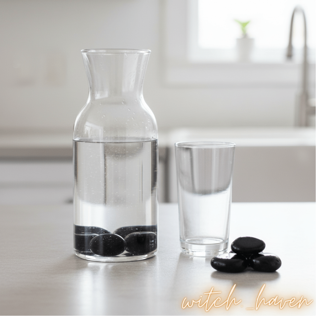 Witchhaven, Dominika Marx, Premium Obsidian Kristalle für die Wasser Reinigung, 5er Set polierte schwarze Natursteine, energetische Wasseraufbereitung mit Obsidian, spirituelles Set für Edelsteinwasser