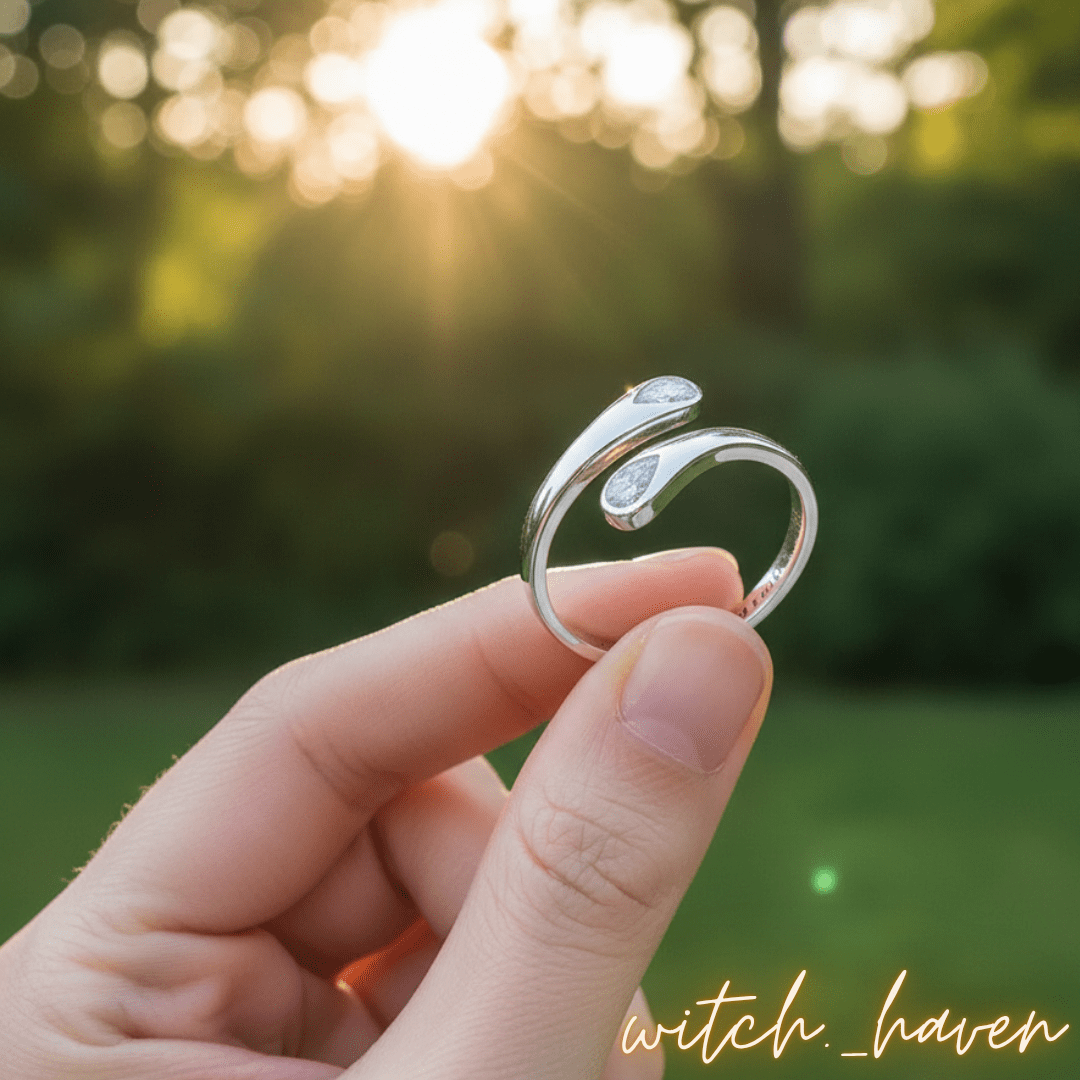 Witchhaven, Dominika Marx, Silberring S925 She Believed, verstellbarer Ring mit Gravur, Zirkonia Tropfen, spiritueller Schmuck, energetisch gereinigter Talisman, Geschenk für Selbstliebe