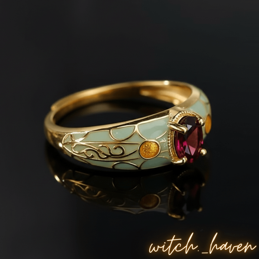 Witchhaven, Dominika Marx, Silberring S925 Granat, verstellbarer Edelsteinring, tiefroter Granatstein, spiritueller Schmuck, energetisch gereinigter Ring, Mosaik Design Silberring