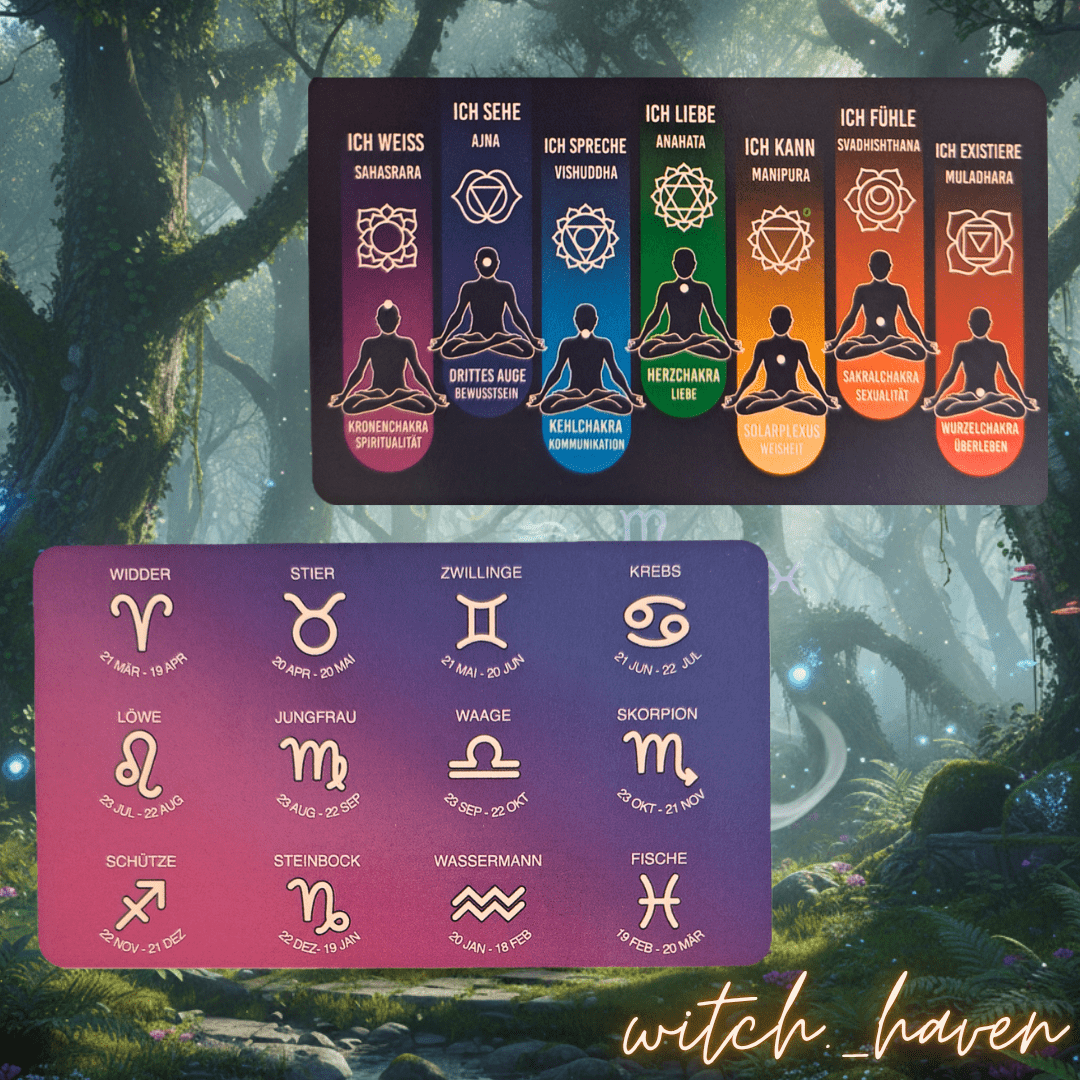 Witchhaven, Dominika Marx, Tarotkarten mit Bedeutungen auf den Karten, 78er Set mit Chakren und Horoskop Symbolen, spirituelles Tarot Deck für Anfänger, energetisch gereinigte Orakelkarten, blaues Kartendesign