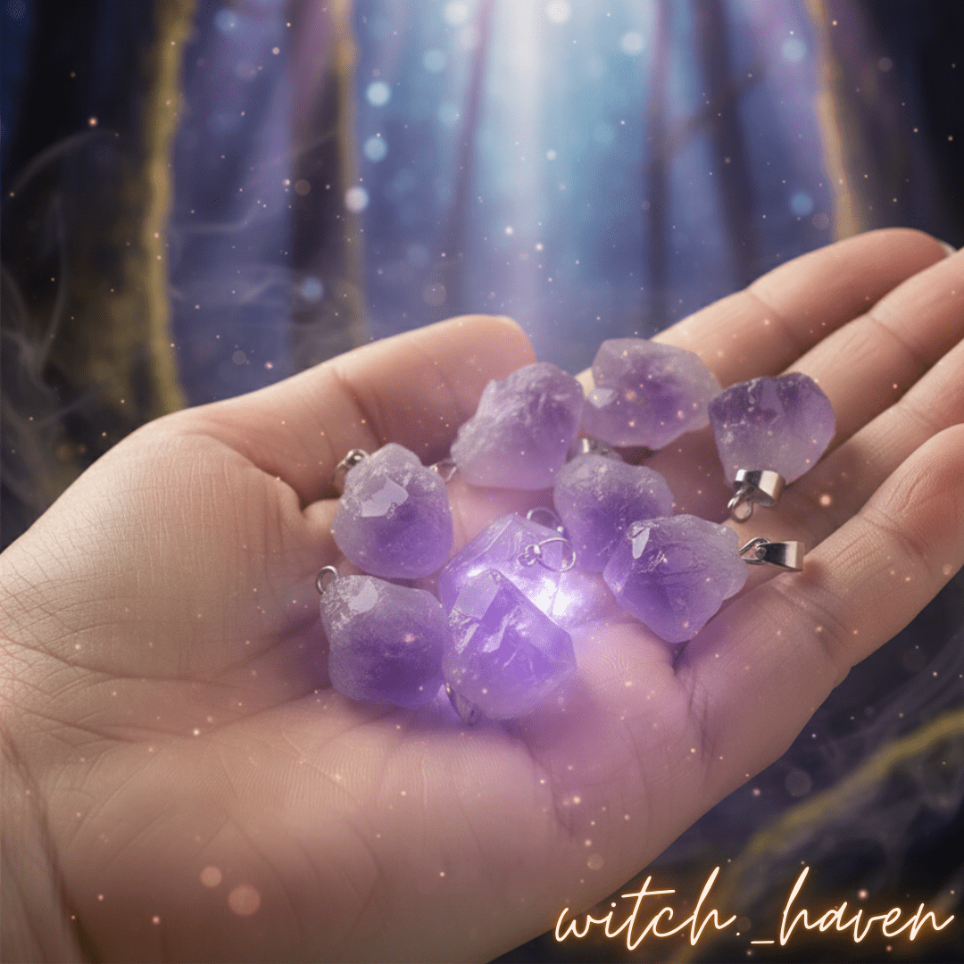 Witchhaven, Dominika Marx, Heilstein Amethyst Kette mit Rohkristall Anhänger, violetter Naturstein Schmuck für das Kronenchakra, spirituelle Halskette für Meditation, energetisch gereinigter Amethyst Stein