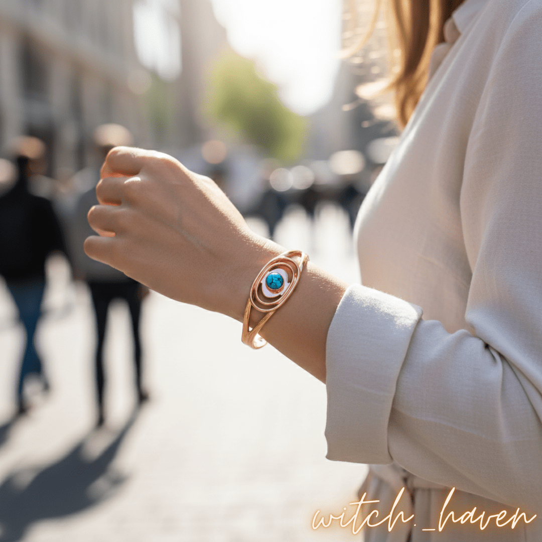 Witchhaven, Dominika Marx, Premium Kupfer Magnetarmband mit echtem Türkis, spiralförmiger Kupferreif mit 6 Magneten, spiritueller Schmuck für Energiefluss und Schutz, energetisch gereinigtes Türkis Armband