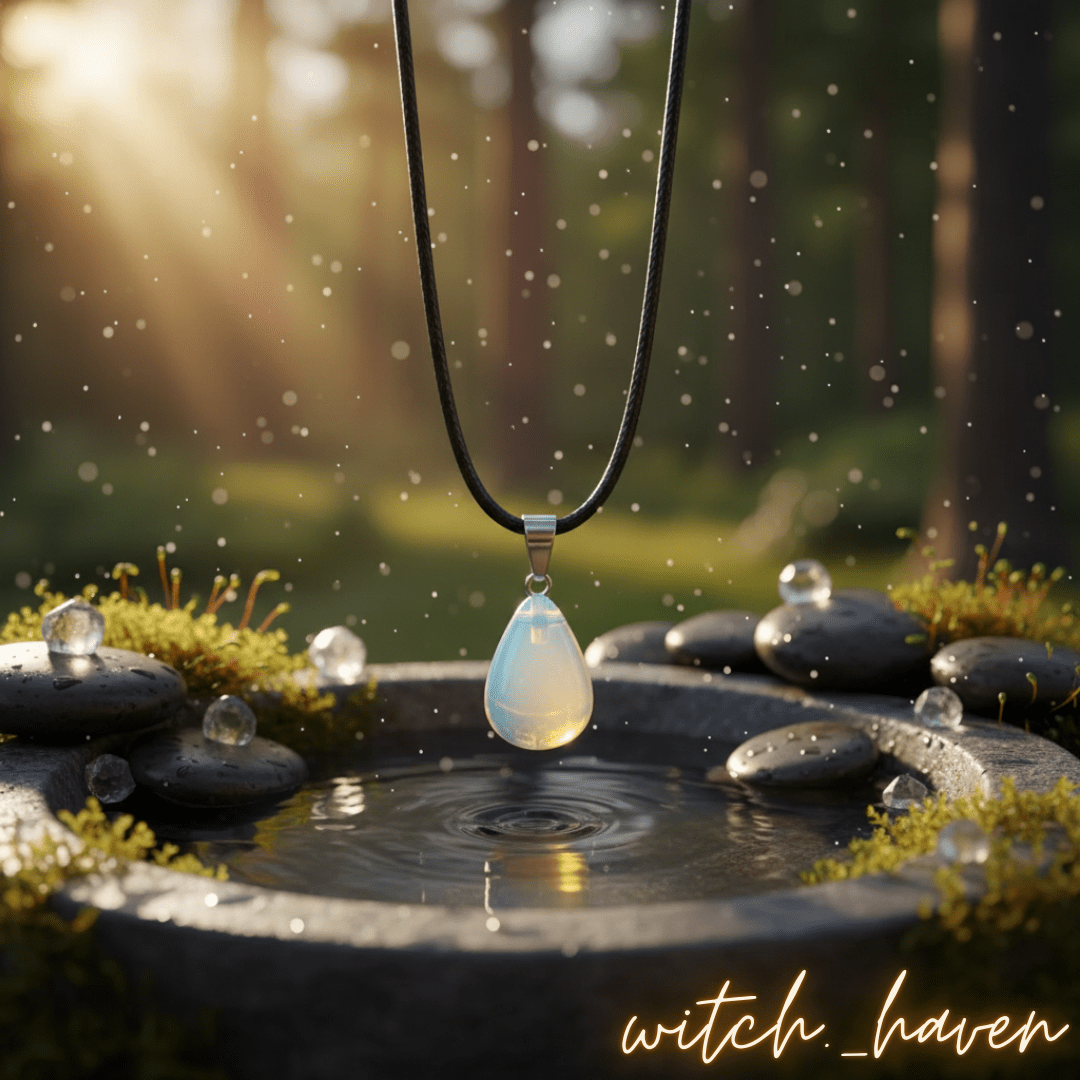 Witchhaven, Dominika Marx, Mondstein Halskette mit Tropfenanhänger, natürlicher schimmernder Mondstein, spiritueller Damenschmuck, energetisch gereinigte Edelsteinkette, Schmuck für Intuition und Weiblichkeit