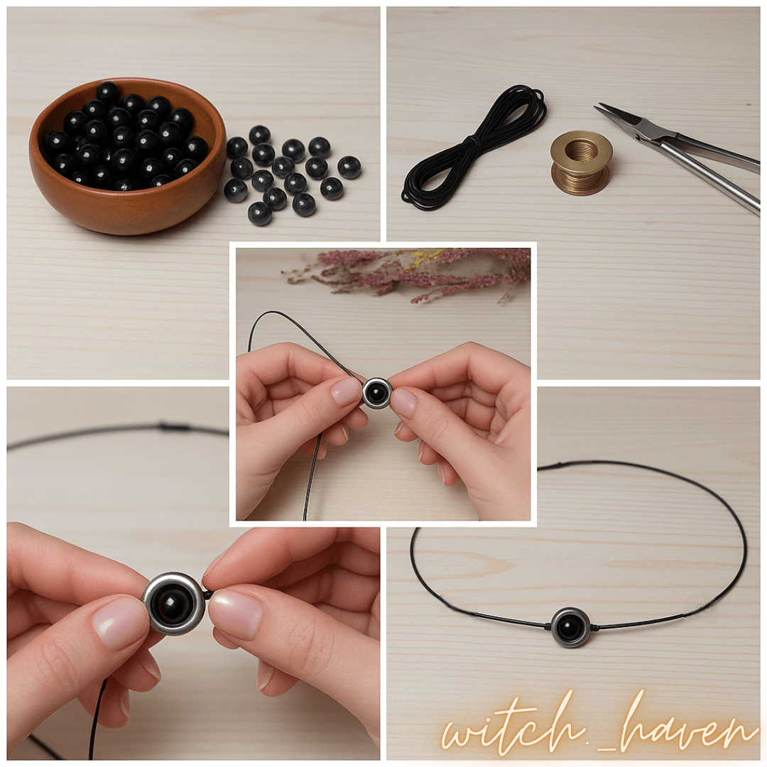 Witchhaven, Dominika Marx, handgefertigte Obsidian Schutz-Halskette mit Blutstein, verstellbare Kordelkette mit Schutzstein-Anhänger, spiritueller Schmuck für energetische Abschirmung, energetisch gereinigtes Obsidian Amulett