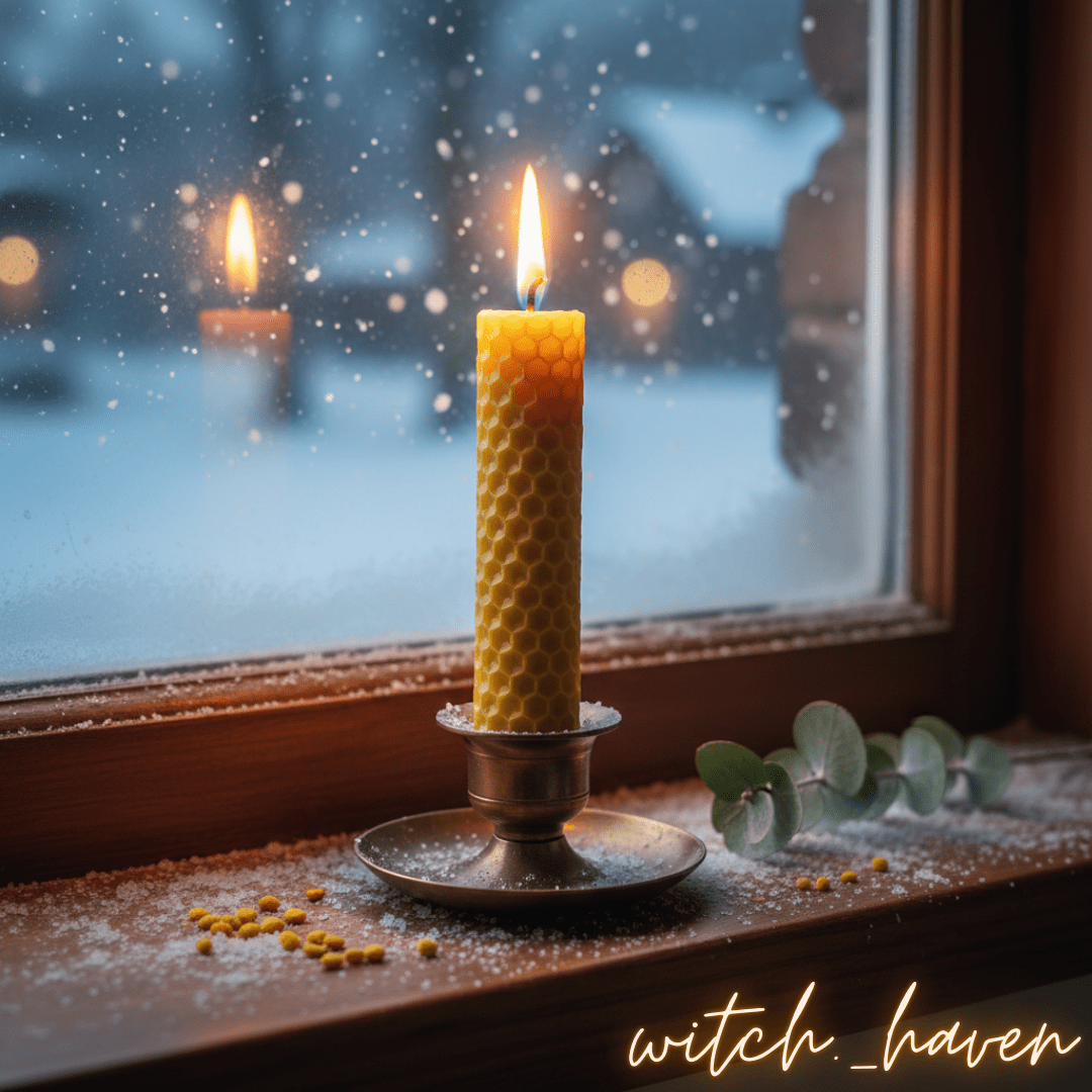 Witchhaven, Dominika Marx, handgefertigte Bienenwachskerzen im 4er Set, gerollte Wabenkerzen aus Bio Bienenwachs, natürlicher Honigduft für Meditation, energetisch gereinigte Naturkerzen