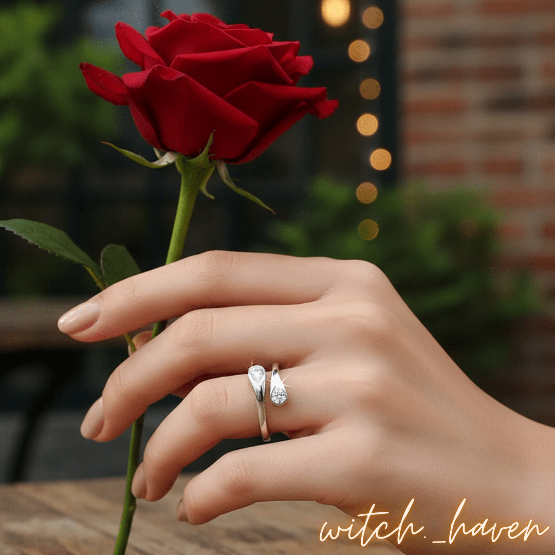 Witchhaven, Dominika Marx, Silberring S925 She Believed, verstellbarer Ring mit Gravur, Zirkonia Tropfen, spiritueller Schmuck, energetisch gereinigter Talisman, Geschenk für Selbstliebe