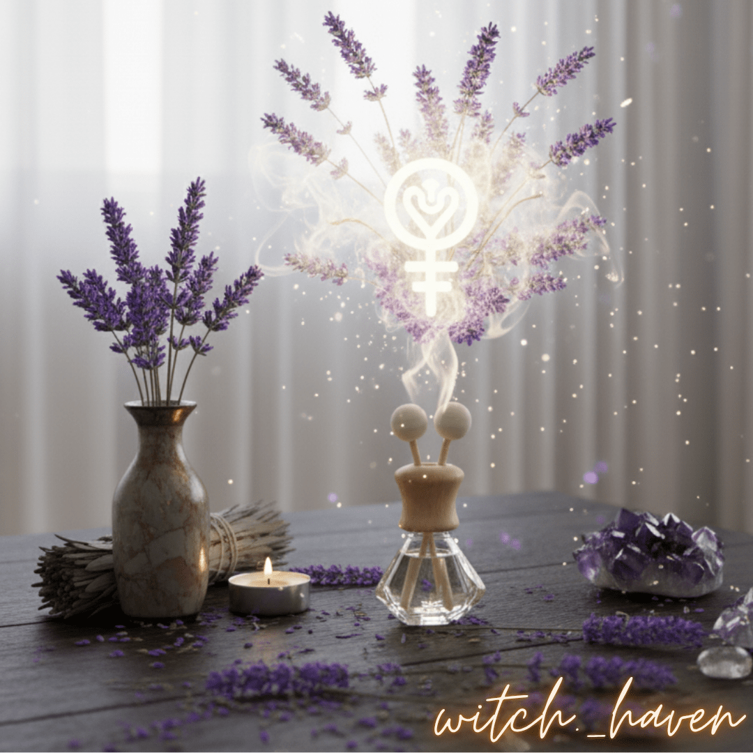 Witchhaven, Dominika Marx, Diamant Duftdiffusor Auto aus Glas mit Holzkappe, Aroma-Set mit Metallklammer und Duftölen, spiritueller Autoduft, energetisch gereinigter Diffusor für ätherische Öle