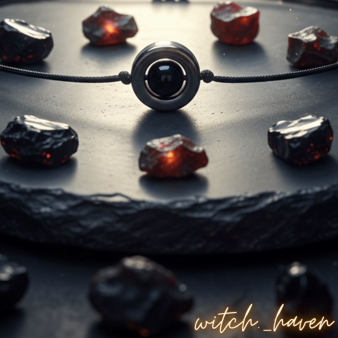 Witchhaven, Dominika Marx, handgefertigte Obsidian Schutz-Halskette mit Blutstein, verstellbare Kordelkette mit Schutzstein-Anhänger, spiritueller Schmuck für energetische Abschirmung, energetisch gereinigtes Obsidian Amulett