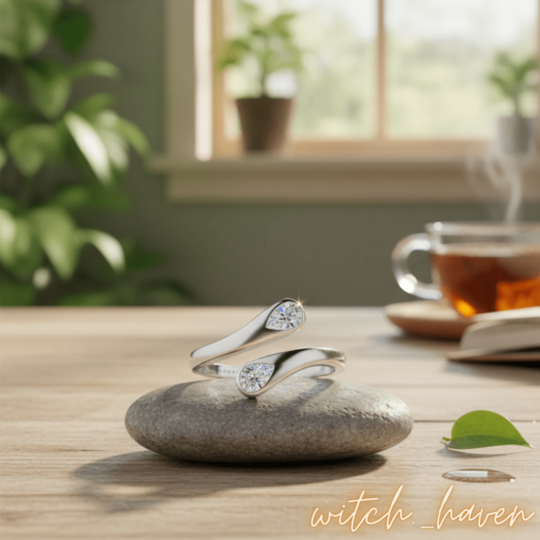 Witchhaven, Dominika Marx, Silberring S925 She Believed, verstellbarer Ring mit Gravur, Zirkonia Tropfen, spiritueller Schmuck, energetisch gereinigter Talisman, Geschenk für Selbstliebe