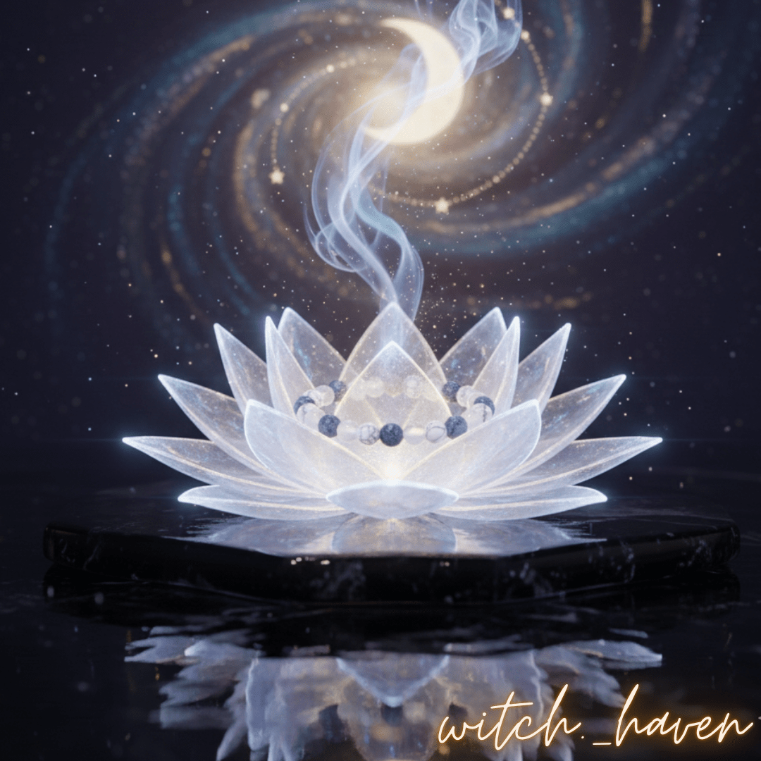 Witchhaven, Dominika Marx, handgefertigtes Schlaf Armband aus blauen Sodalith weißen Howlith und klaren Bergkristall Perlen, spiritueller Schmuck für eine erholsame Nacht, energetisch gereinigtes Edelstein Armband gegen Stress, elastisches Unikat für seelische Reinigung