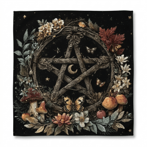 Altartuch Wahrsage Unterlage Pentagramm, Tarot Tuch Naturmotive, Dominika Marx, Witchhaven, rituelle Tischdecke schwarz gold, Pentagramm Altardecke, Unterlage für Kartenlegen, energetisch gereinigtes Altartuch, Wandbehang spirituell, magisches Geschenk für Hexen, Symbol für Schutz und Erdung, ritueller Begleiter Wahrsage