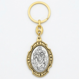 St. Christophorus Schlüsselanhänger Gold Silber, Christopherus Schutzpatron der Reisenden, Dominika Marx, Witchhaven, Anhänger für Autoschlüssel, St. Christophorus Bi Color, Geschenk für Fahranfänger, spiritueller Reiseschutz, Christopherus Relief Anhänger, energetisch gereinigter Talisman, Schutz für Unterwegs, magisches Geschenk Reise