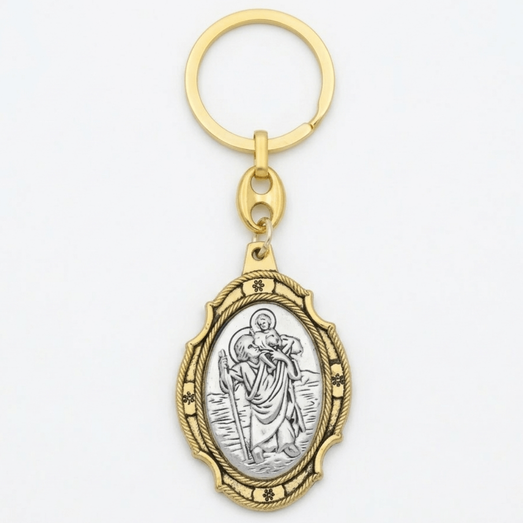 St. Christophorus Schlüsselanhänger Gold Silber, Christopherus Schutzpatron der Reisenden, Dominika Marx, Witchhaven, Anhänger für Autoschlüssel, St. Christophorus Bi Color, Geschenk für Fahranfänger, spiritueller Reiseschutz, Christopherus Relief Anhänger, energetisch gereinigter Talisman, Schutz für Unterwegs, magisches Geschenk Reise