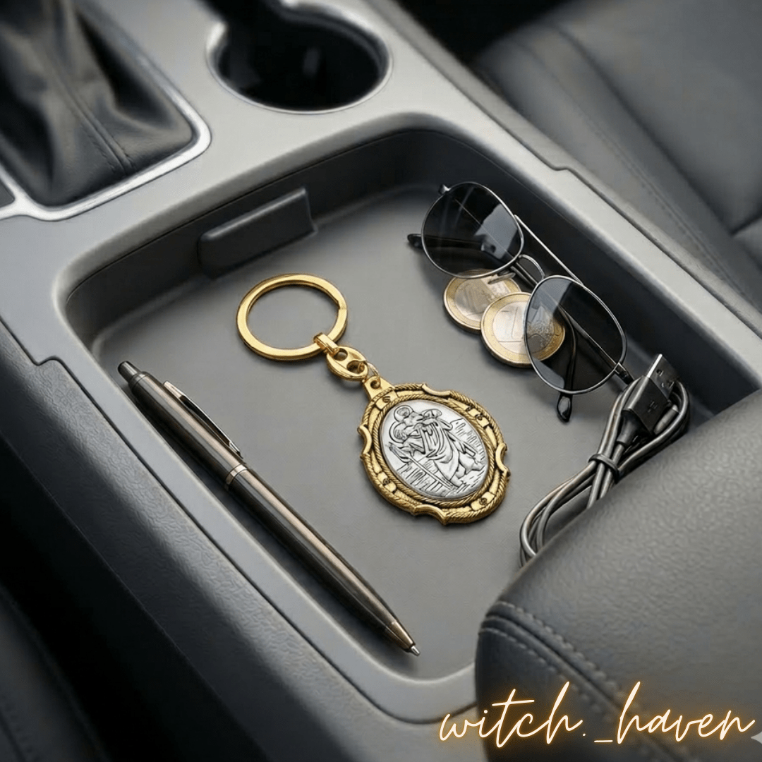 St. Christophorus Schlüsselanhänger Gold Silber, Christopherus Schutzpatron der Reisenden, Dominika Marx, Witchhaven, Anhänger für Autoschlüssel, St. Christophorus Bi Color, Geschenk für Fahranfänger, spiritueller Reiseschutz, Christopherus Relief Anhänger, energetisch gereinigter Talisman, Schutz für Unterwegs, magisches Geschenk Reise