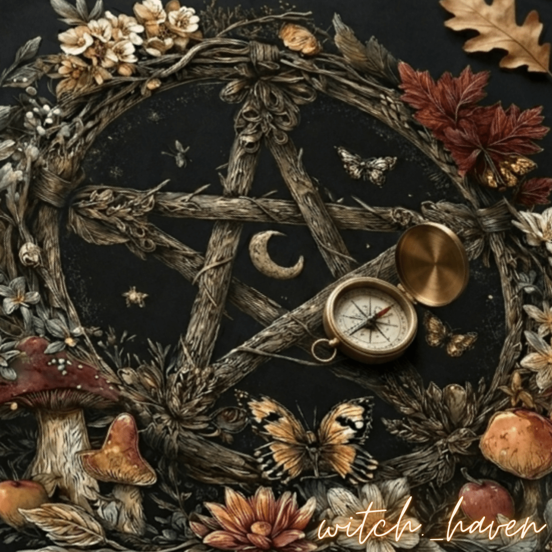 Altartuch Wahrsage Unterlage Pentagramm, Tarot Tuch Naturmotive, Dominika Marx, Witchhaven, rituelle Tischdecke schwarz gold, Pentagramm Altardecke, Unterlage für Kartenlegen, energetisch gereinigtes Altartuch, Wandbehang spirituell, magisches Geschenk für Hexen, Symbol für Schutz und Erdung, ritueller Begleiter Wahrsage