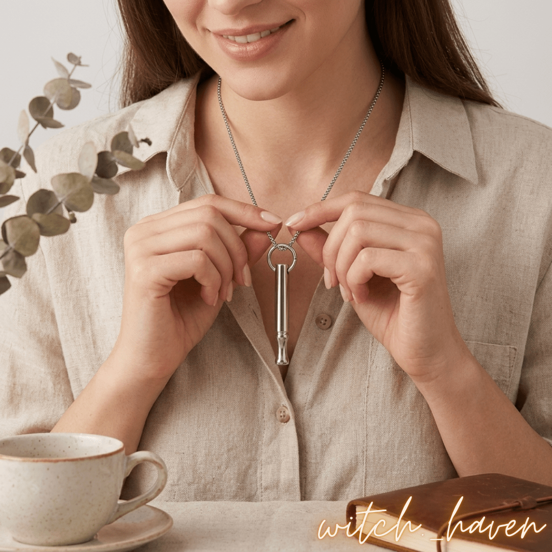 Atmungskette für Entspannung Edelstahl Silber, Dominika Marx, Witchhaven, Schmuck für Stressabbau, Atemregler Anhänger, Achtsamkeit Kette Damen Herren, Meditation Tool Atmung, energetisch gereinigte Kette, Werkzeug für tiefe Entspannung, Anti Stress Schmuck, Atemübung Kette, spirituelles Wohlbefinden